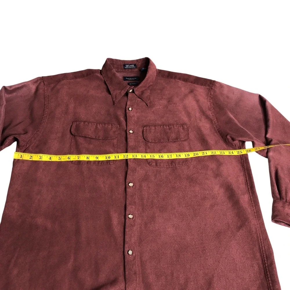 Vintage 90s Van Heusen Soft Suede Shirt Men XL Maroon Flap Pocket Outdoor Grunge